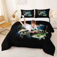 thumbnail image 3 of Castle Fairy Grunge Bass Fishing Graphic Full Size Comforter Sets 3-Piece,Rod Splash Text Black Background Poster Bedding Comforter Set,Cyan Black,Black Reversible,1 Comforter and 2 Pillowcases, 3 of 6