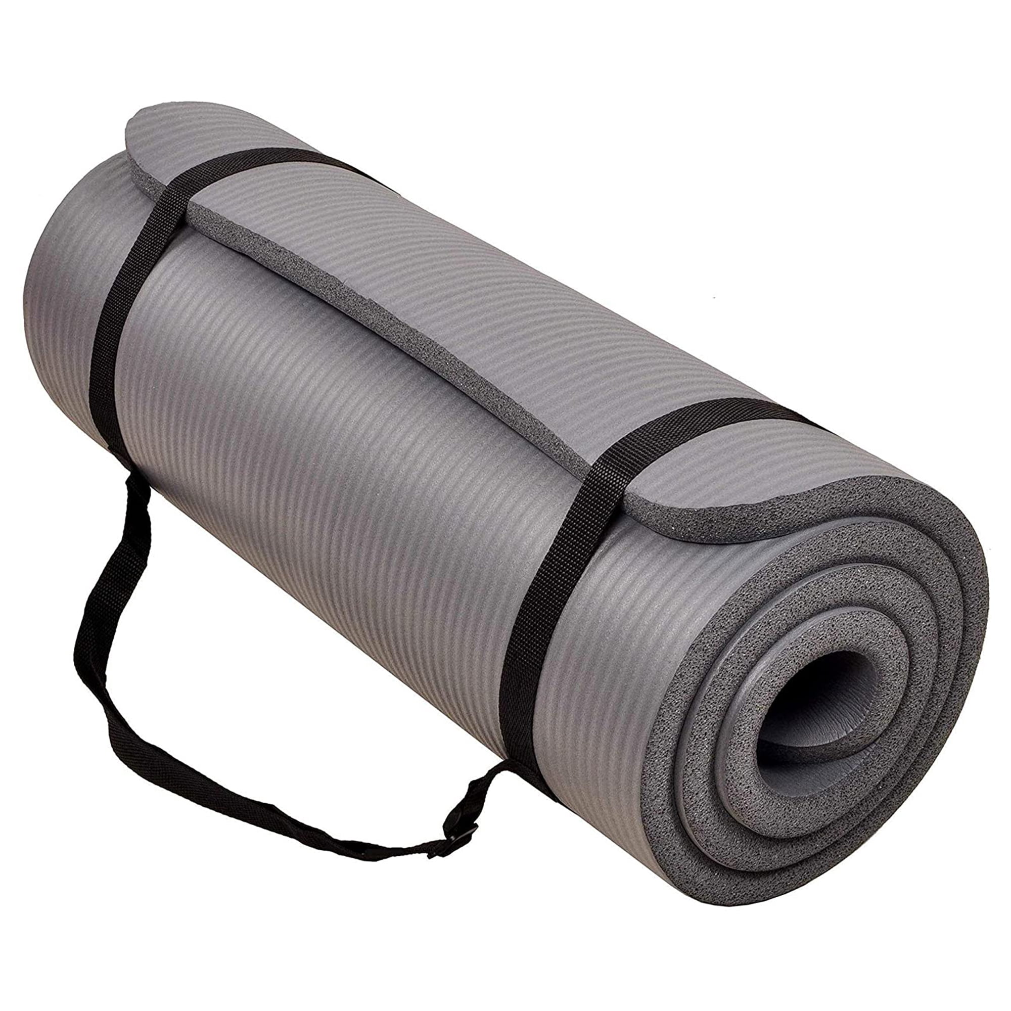 BalanceFrom All-Purpose 1-Inch Extra Thick High Density Anti-Tear Exercise Yoga Mat with Carrying Strap, Gray