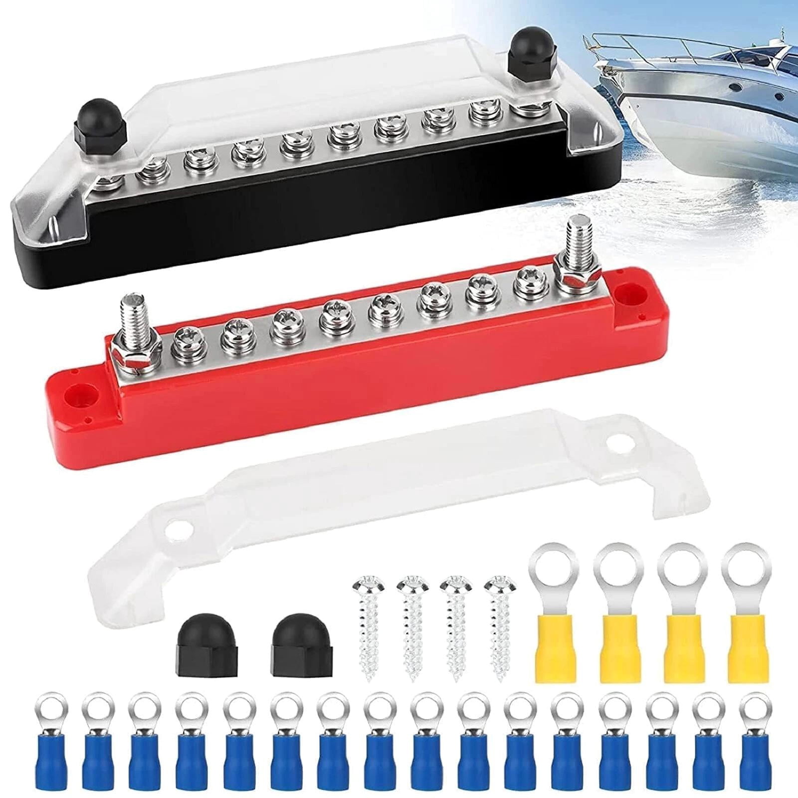 GUYUTING Power Distribution Bus Bar Terminal Block Kit 12V Red Black 130A 150A 300V 48V for Automotive Marine RV Truck Boat Wiring