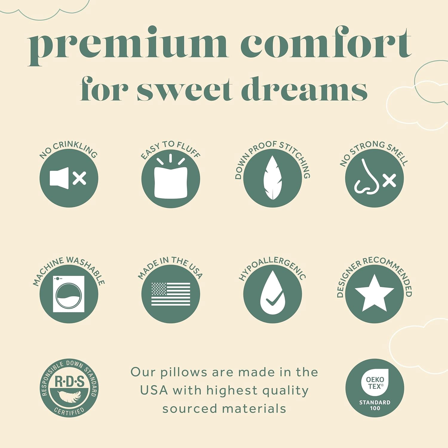 Toddler Pillow - 13x18 Soft Baby Pillow, 800 Fill Power Goose Down Fill, 300 Thread Count 100% Cotton Cover - Made in USA