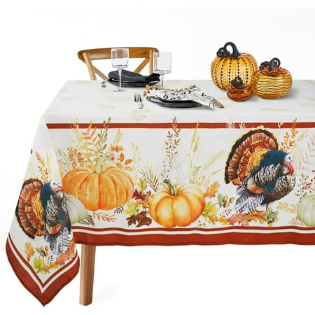 

Thanksgiving Tablecloth Turkey Fall Pumpkin Rectangle Table Cloths 60 x 120 for Harvest Festival Decor Perfect for Kitchen Dinner Restaurant Outdoor Holiday Picnic Table Cover
