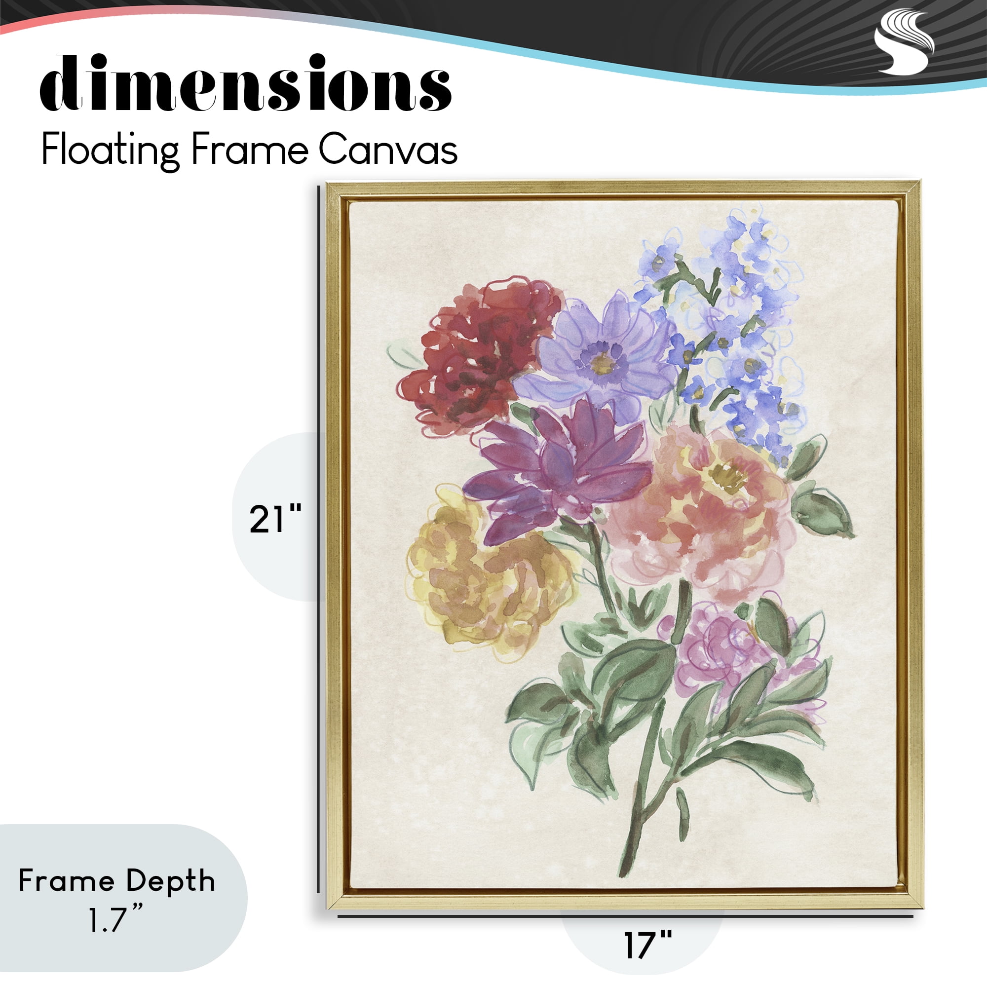 Stupell Industries Blooms On Parchment Gold Framed Floater Canvas Wall Art, design by June Erica Vess