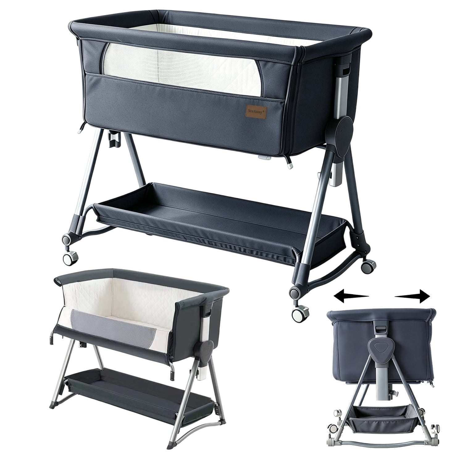 Steanny Baby Bassinet,Bedside Sleeper with Rocking Mode for Neborn,3-in-1 Cradle,Foldable Travel Crib