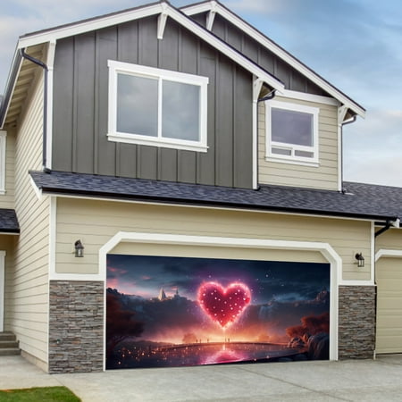 Image of WNG Valentine Day Garage Door Panel Pink Heart Valentine Day Patio Garage Door Background Cloth Banner