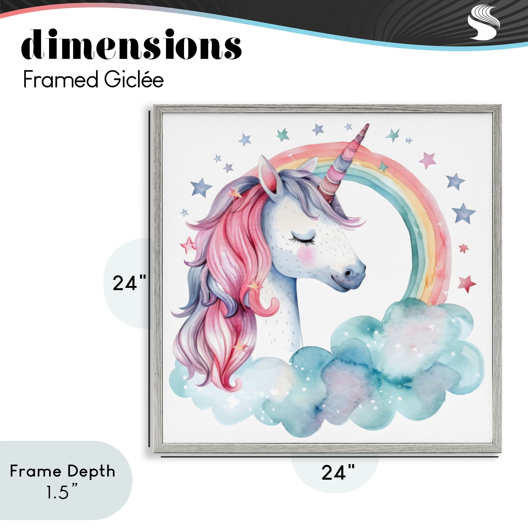 Stupell Industries Starry Rainbow Unicorn Gray Framed Giclee Art, design by Creative Studio