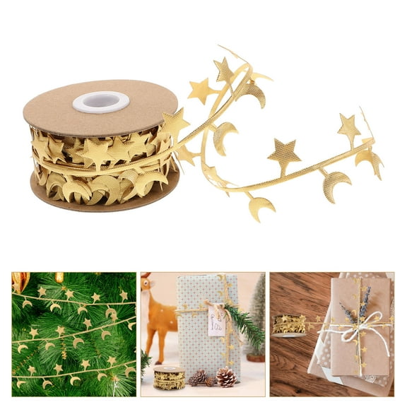 ELAYARD Golden Star and Moon Ribbon Trim for Present Wrapping and Wedding Decoration Durable Fabric Ribbon