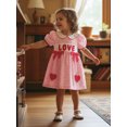 thumbnail image 3 of BemeyourBBs Kids Toddler Baby Girls Valentines Dress Outfit Little Girl Spring Summer Clothes Puff Short Sleeve Doll Collar Heart Embroidery A Line Dress, 3 of 9