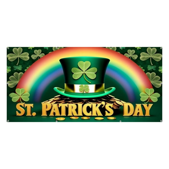 TIELUTT Bannière de Couverture de Porte de Garage pour la Saint-Patrick Décorations Printemps Vert Arc-en-Ciel Drapeau de Porte de Garage Entraînement Rétractable Mât de Drapeau Rond Support Bannière Flocon de Neige Guirlande Ruban Fanions Fanions pour o