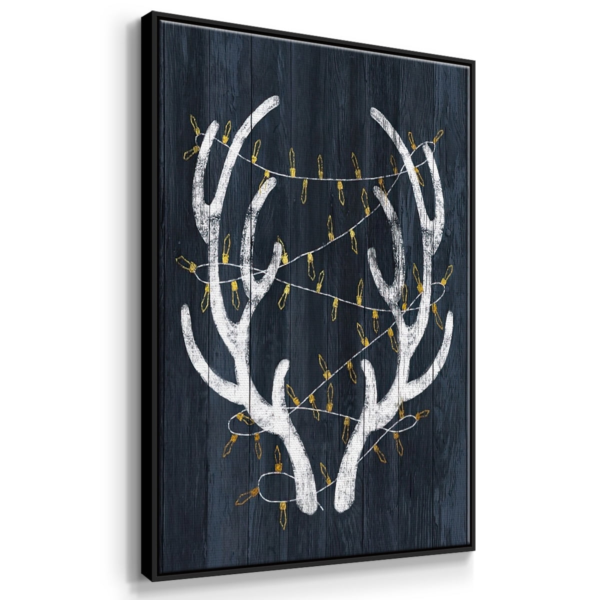 Antlers & Lights - Framed Gallery Wrapped Holiday Canvas - 25 x 37 - Black Frame