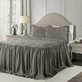 thumbnail image 1 of Lush Decor Ravello Pintuck Ruffle Skirt Bedspread Dark Gray Shabby Chic Farmhouse Style Lightweight 3 Piece Set King, 1 of 4