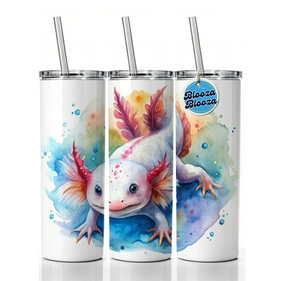 Axolotl Watercolor 20oz Insulated Water Bottle Skinny Tumbler Includes Straw