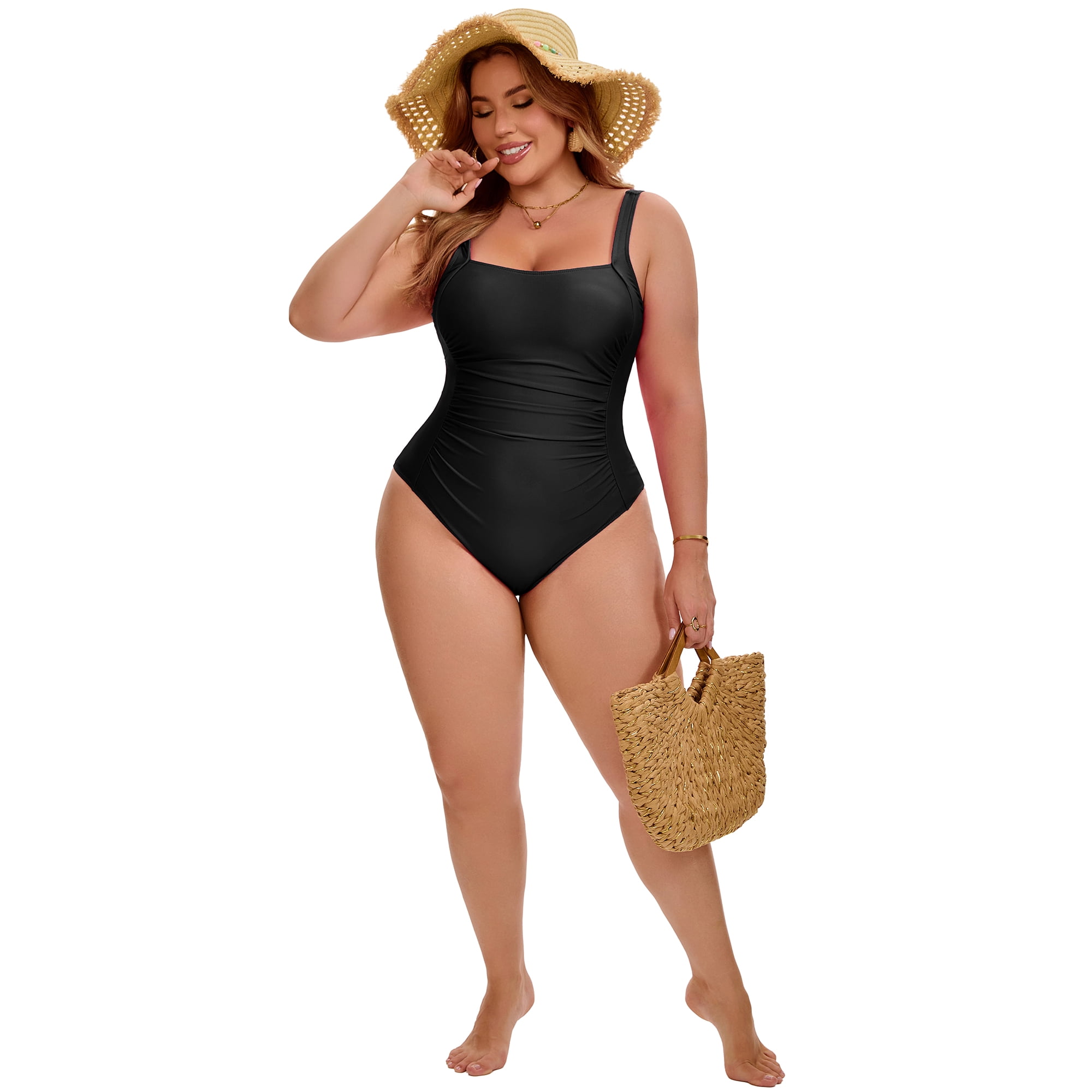 DARING DIVA Women's Plus 1 Piece Push Up Tummy Control Swimsuit 1X Black