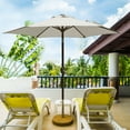 thumbnail image 1 of LAUREL CANYON 7.5ft Patio Umbrella Striped Outdoor Umbrella Market Table Umbrellas with Push Button Tilt, Crank and 6 Sturdy Ribs for Lawn, Garden, Deck, Backyard & Pool, Beige, 1 of 8