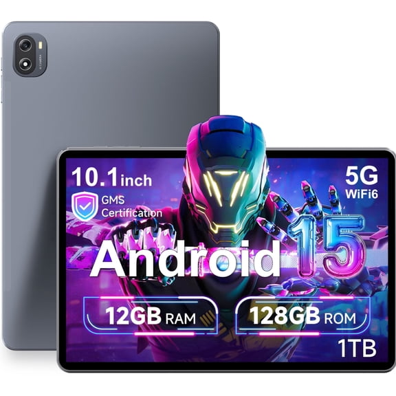 ARCBUC 10.1 Inch Android 15 Tablet, 12GB RAM (4GB 8GB Expansion), 128GB Storage, Octa-Core, 1280 x 800 HD IPS Touchscreen, 6500mAh Battery, WiFi 6, Bluetooth 5.4, Portable Tablet