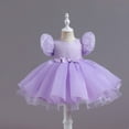 thumbnail image 3 of Haitryli Toddler Baby Girls Sequins Princess Dress Puff Sleeve Tulle Pageant Dress Birthday Baptism Gown Purple 2-3, 3 of 7