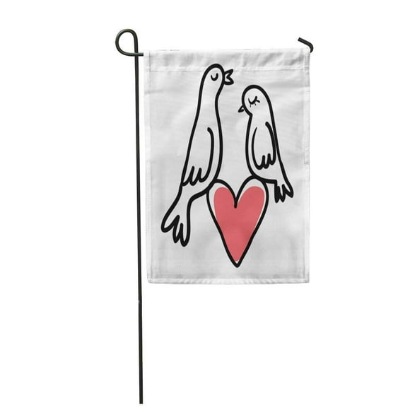 POGLIP Paris Love Doves Couple and Heart Two Sitting Birds Garden Flag Decorative Flag House Banner 12x18 inch