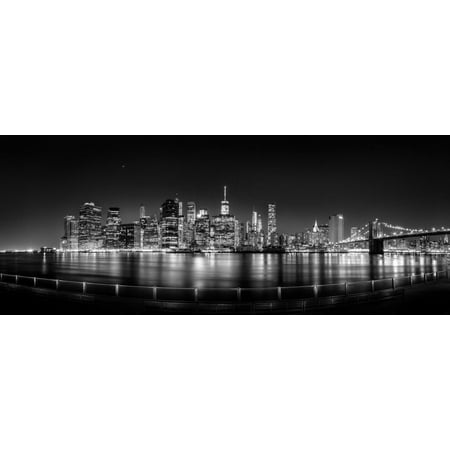 Illuminated skylines at the waterfront Manhattan New York City New York State USA Canvas Art - Panoramic Images (6 x