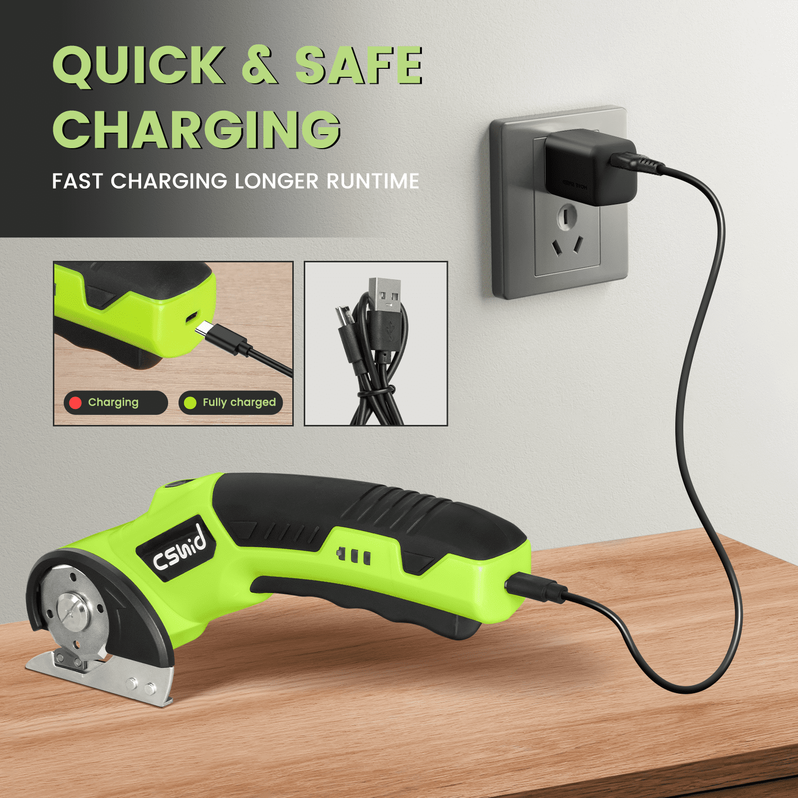 Cshidworld 4V Cordless Electric Scissors, Cardboard Cutter with 1 Blade Storage Box and USB Charging Cable, 2000mAh Cardboard Box Cutter for Cardboard Box,Thin Carpet & Plastic, Easy to Hold and Safe