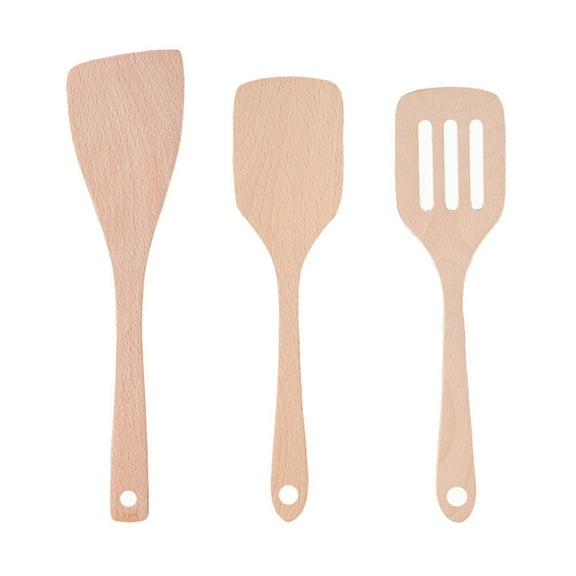 IBASETOY 3pcs Kitchen Utensil Set Wood Non Toxic Ergonomic Long Handles for Home Cooks Cooking