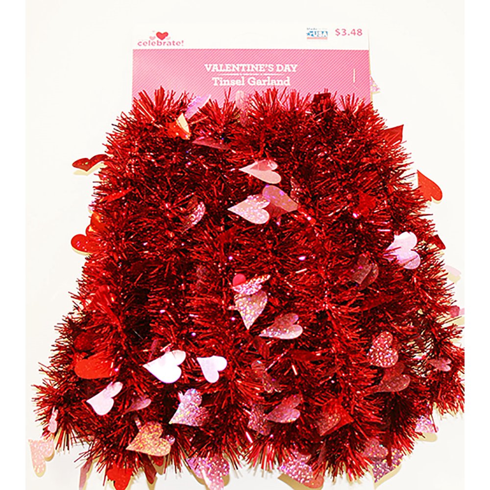 Valentine's Day Tinsel Garland With Pink Hearts
