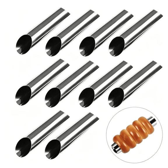 10-Pack Stainless Steel Pastry Mold Cone Shape,Croissant Horn Baking Tube,Non-Stick Durable Cream Roll Form for Oven Kitchen Dessert Making