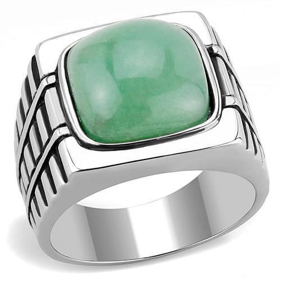High polished (no plating) Stainless Steel Ring with Synthetic Jade in Emerald for Women Emerald Stone Color Style TK3229 Size 10