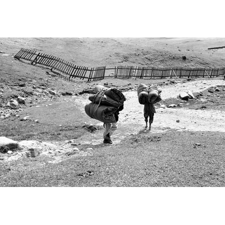 Two Porters Carrying Heavy Luggage, Gulmarg, Jammu and Kashmir, India, 1971 Print Wall (Best Helmets In India)