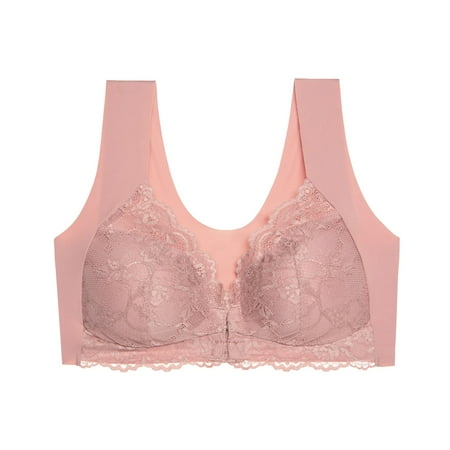 Extra Value: Bras for Women  Sujetadores para mujer  Women s Plus Size Lace Front Opening Bra Without Steel Ring Seamless Gathering Thin And Beautiful Back Underwear SOPATENOR Pink 3XL