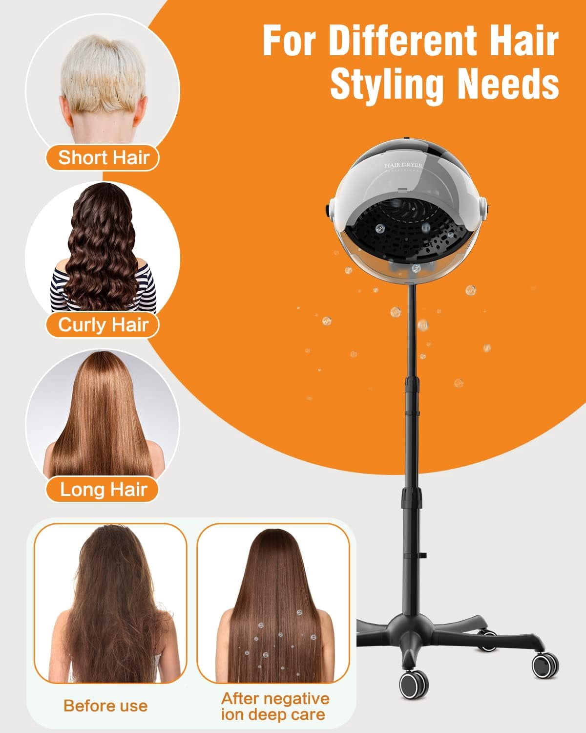 1875W Ionic Hooded Hair Dryer Professional Bonnet Standing Hair Dryer for Home Salon