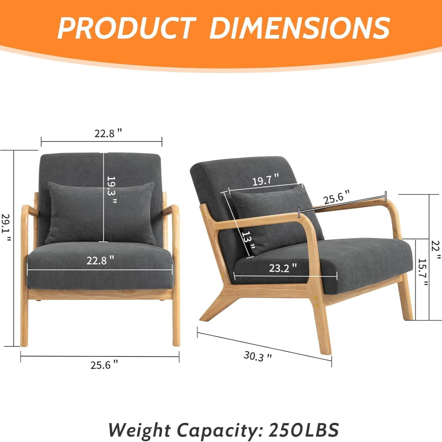 MOONMISS Mid-Century Modern Accent Chair, Velvet Fabric Arm Chair with Wood Frame and Pillow, Upholstered Armchair Comfort Reading Chair Lounge Chair for Living Room Bedroom Sunroom, Gray