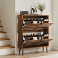 thumbnail image 4 of Medieval Modern Independent Shoe Cabinet, 31.5-inch Walnut Shoe Storage Cabinet,, Fence Shoe Cabinet with 2 Flip Drawers, Suitable For Corridors And Entrances, 4 of 9