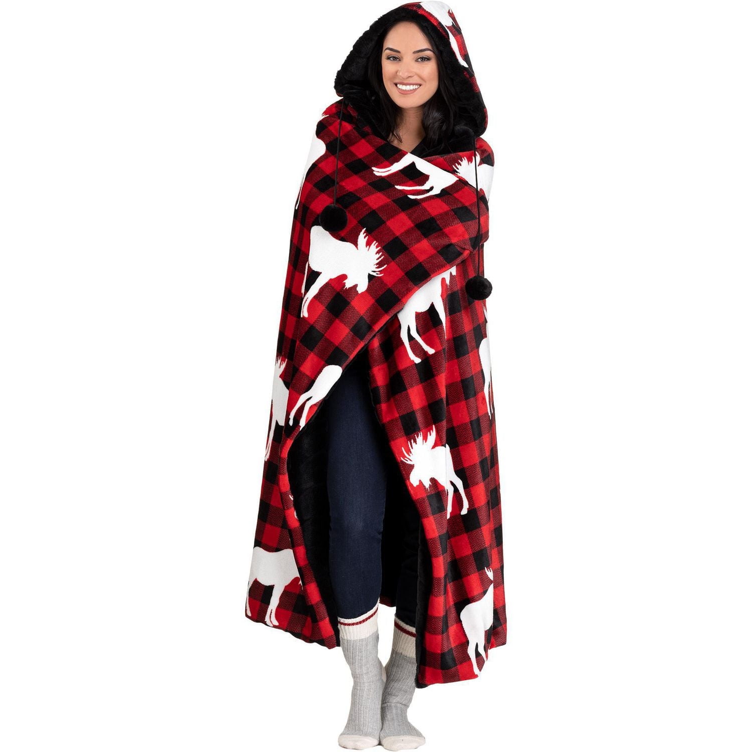 Safdie & Co. Hoodzy Couverture Fausse Fourrure Plaid Rouge Orignal
