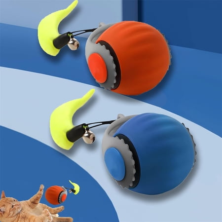 2025 Upgrade Smart Interactive Cat Toy – Automatic Rolling Ball 2.0 with Tail for Indoor Cats, Electronic Motion-Activated Chase Toy for Bored Kittens – Blue & Orange Enrichment Ball Set (2PCS)