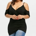 thumbnail image 2 of Pntutb Womens Plus Size Cutout Asymmetric Cold Shoulder T-Shirt V-Neck Tops, 2 of 4