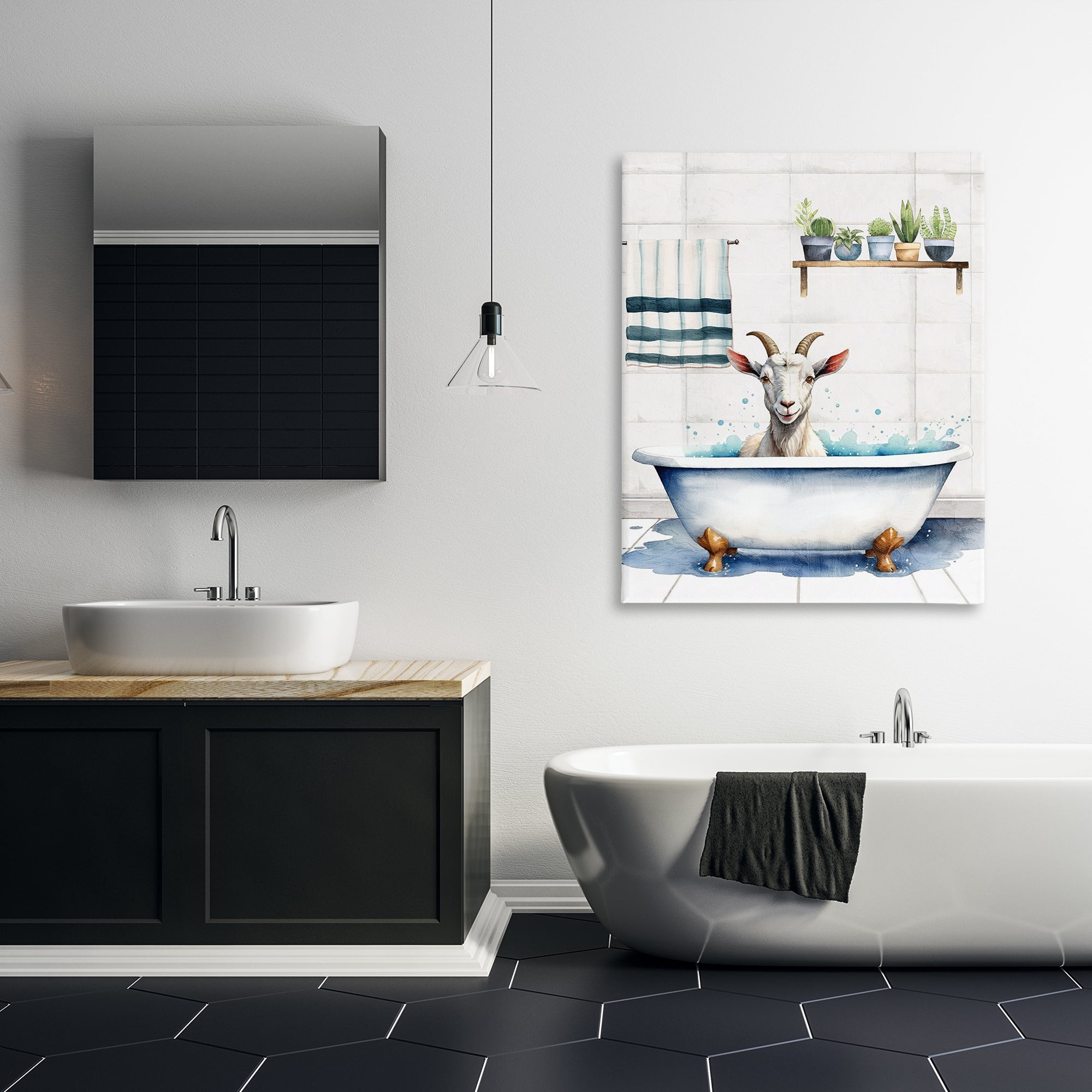 Stupell Industries Goat Bathtime Suds Bath & Laundry Painting Wrapped Canvas Art Print Wall Art, 36 x 48