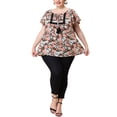thumbnail image 2 of MODA NOVA Juniors' Plus Size Chiffon Tie Neck Tassel Lace Flare Sleeve Floral Tops, 2 of 5