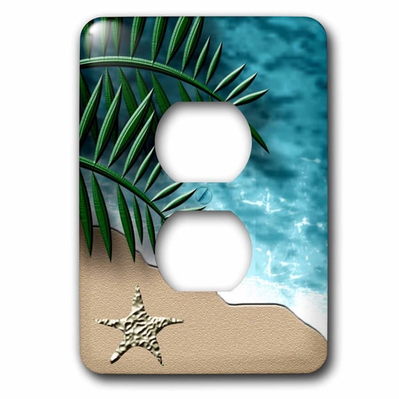 3dRose, Stylized Beach Scene Shoreline Ocean Sand Starfish, 2 plug outlet cover