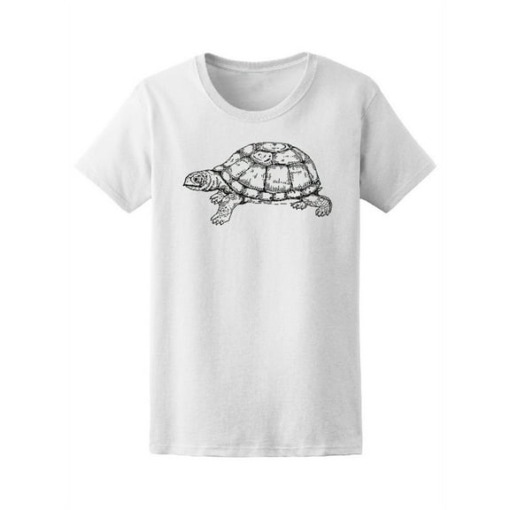 Turtle Walking B&W Design T-Shirt Women -Image by Shutterstock, Female XX-Large