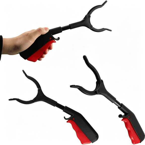 KASIU Short Grabber Reacher Tool 2 Pcs,Small Grabber Reacher Tools Non-Slip Ergonomic Handle,Portable for Elderly, Disabled, Sanitation Workers,11.02In,Black Red