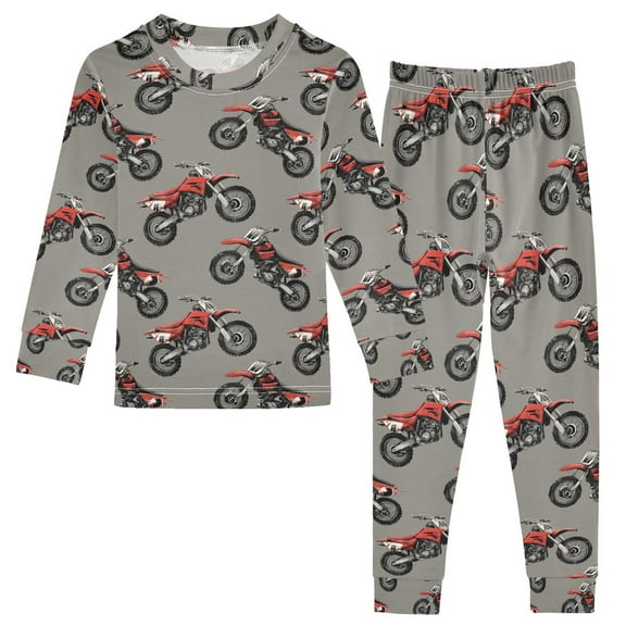 joogoo Retro Motorcycle 2 Piece Long Sleeve Tee and Pants Cotton Pajama Set 4T