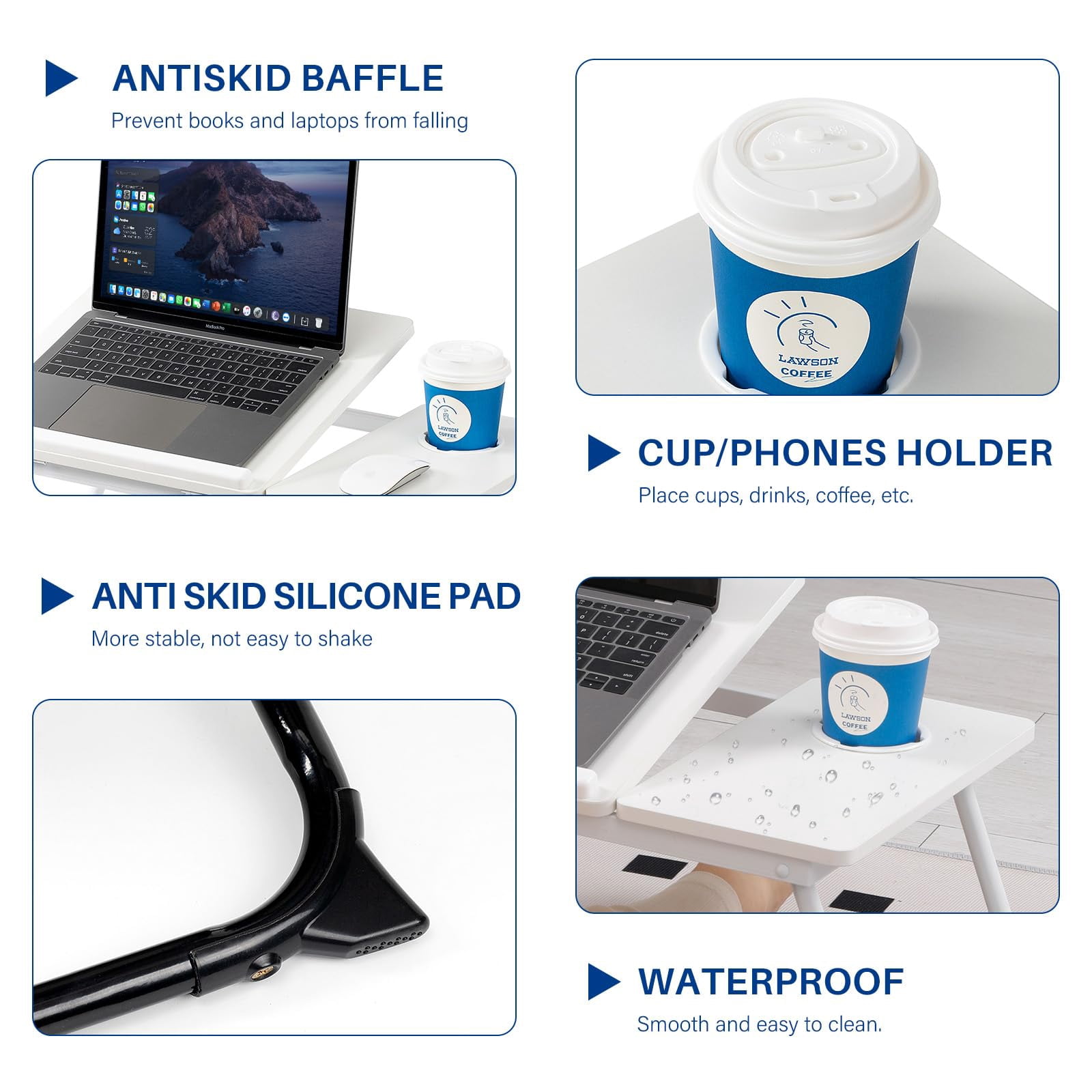 Laptop Desk For Bed Couch  Adjustable Foldable Table With Cup Holder Breakfast Serving Tray Portable Lap Stand Working Reading Writing Eating Gaming In Sofa Floor(white)