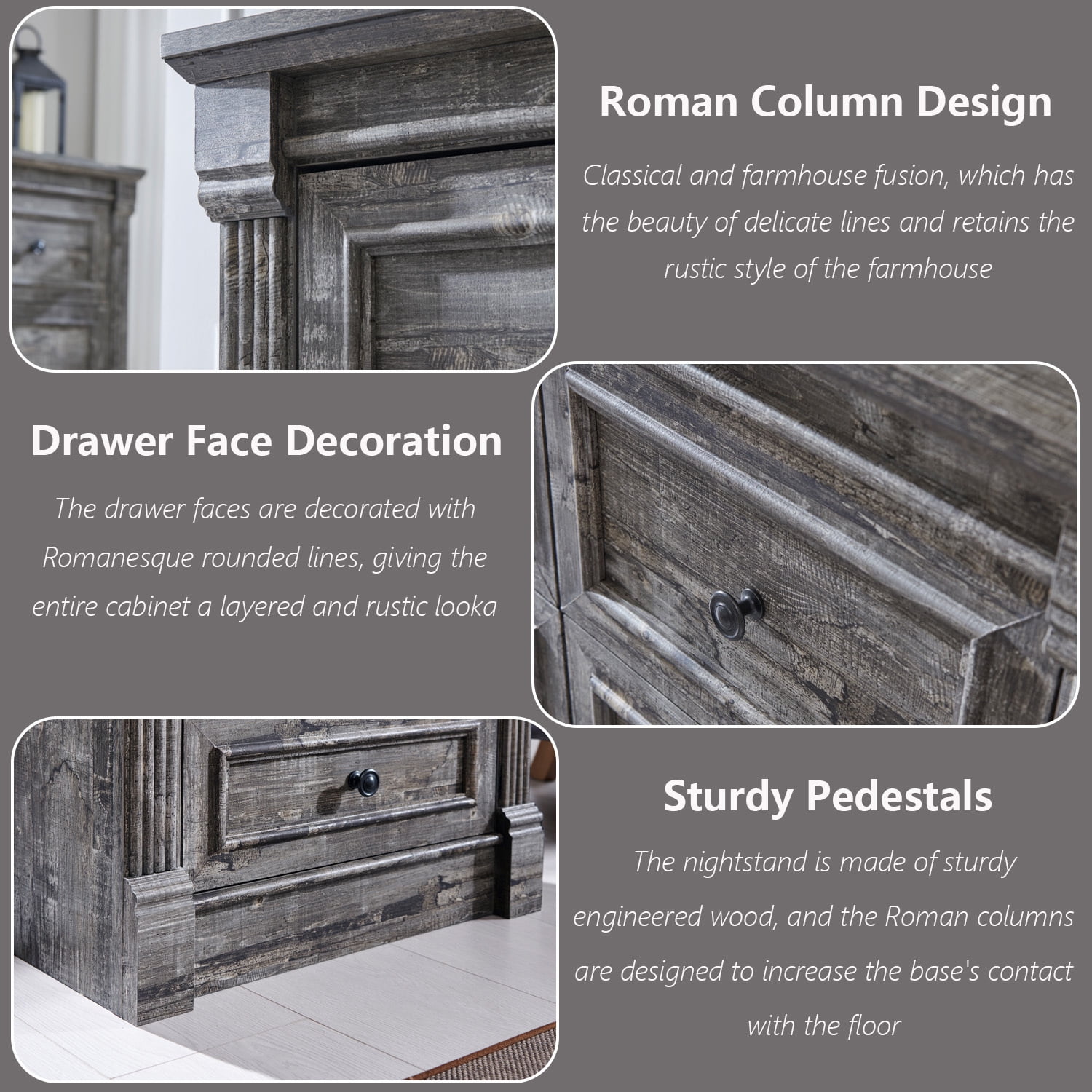 wow97e Farmhouse 7 Drawers Dresser for Bedroom, 57" Tall Wooden Chest of Drawers w/Roman Column, Storage Dressers for Hallway, Living Room