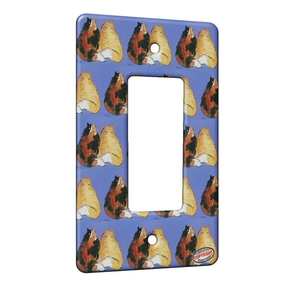 KuzmarK™ 1 Gang Rocker Wall Plate - Tortiseshell and Tabby Maine Coon Kitties on Periwinkle Cat Modern Art by Denise Every