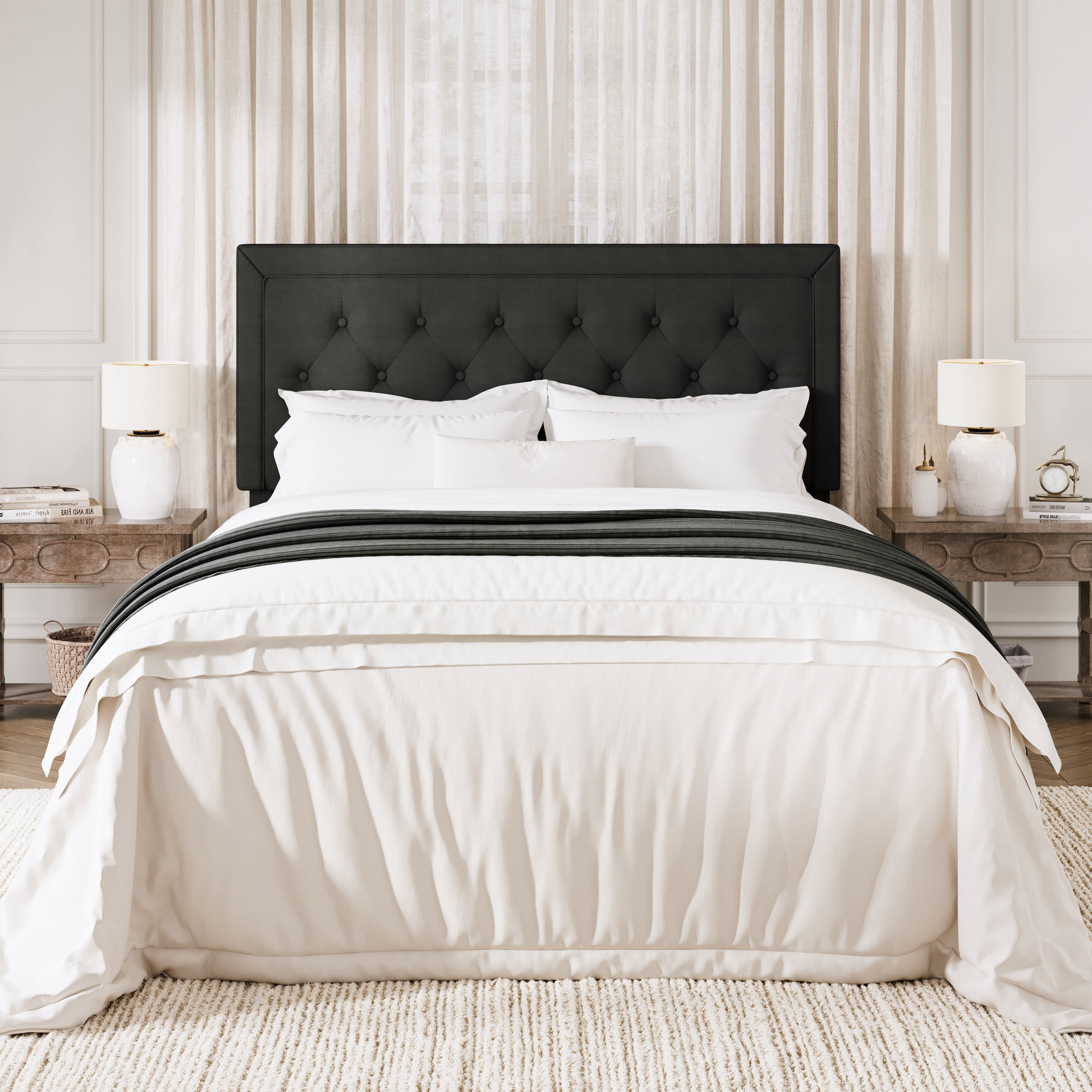 Amolife Queen Bed Frame with Adjustable Headboard, Upholstered Platform Bed, No Box Spring Required, Black