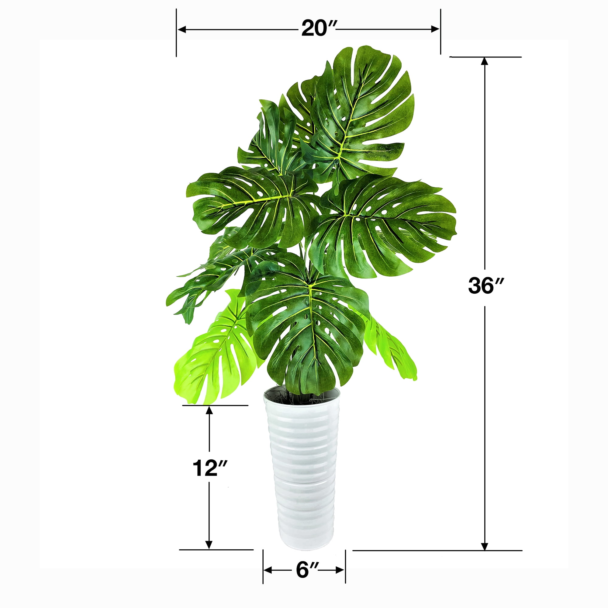 LCG Florals Artificial Plant, Monstera Plant, 3 ft, White Ribbed Metal Planter