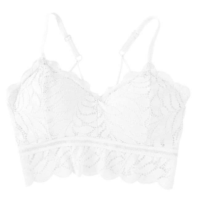 Sujetador tipo bralette de encaje elástico para mujer - Acolchado, tirantes, cómodo, para uso diario/ropa de estar por casa, talla única (32-38/copa AB)