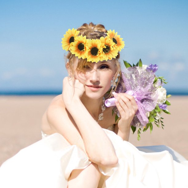 Diadema con flores de crisantemo simuladas, corona, diadema con girasol grande, horquilla para mujer, flores