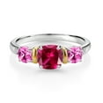 thumbnail image 2 of Gem Stone King 1.71 Ct Red Created Ruby Pink Created Sapphire 925 Silver and 10K Yellow Gold Diamond 3-Stone Ring (Size 8), 2 of 3