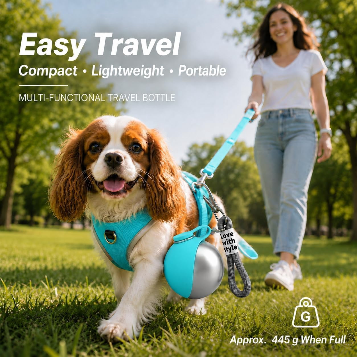 Pawsipus Dog Water Bottle, 10 oz Portable Pawsip Stainless Steel Travel Bottle with Foldable Silicone Bowl, Leak-Proof