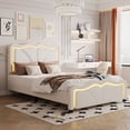 thumbnail image 6 of Noble House Sheila Twin Upholstered Platform Bed, Curve Shaped Height-Adjustable LED Headboard, PU Leather, White, 6 of 6